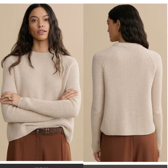 Jenni Kayne Women’s Cashmere Fisherman Sweater Large Oatmeal Knit Pullover - Picture 1 of 16